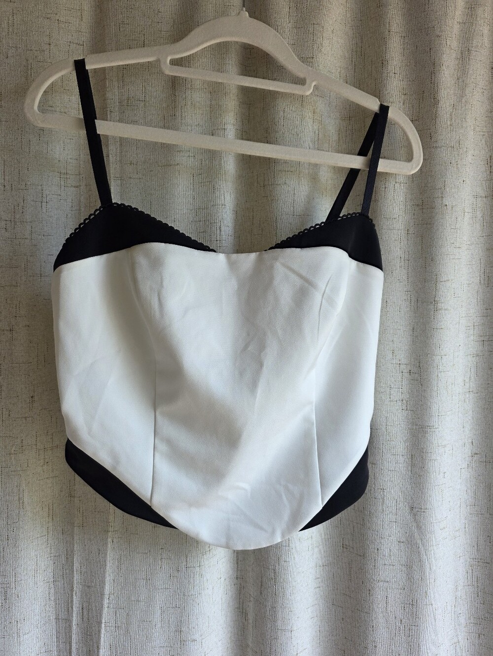White Fox Boutique White Bustier Crop Top With Bkack Detail M